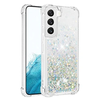 Abbildung von KBIKO zxl Kompatibel mit Samsung Galaxy S22 Hülle, [Silver Back] Mädchen Glitzern Handyhülle Hülle Ringständer, Cover Silikon Flüssigkeit Clear Schutzhülle für S22.Silver1 YBL