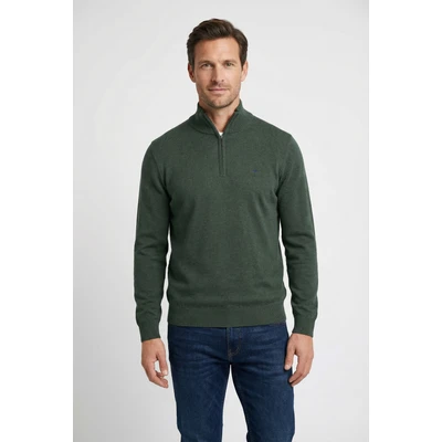 Abbildung von FYNCH-HATTON Troyer aus Baumwolle mit Reißverschluss und Stehkragen Dark ivy/XXL
