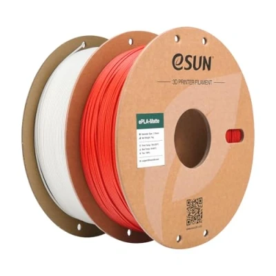 Abbildung von eSUN Upgraded Matte PLA Filament 1.75mm, 3D Drucker Filament, glanzfreie Farbe, mattierte Textur, 1KG pro Spule, 2 Spulen für Drucker, Cremeweiß+Feuerrot