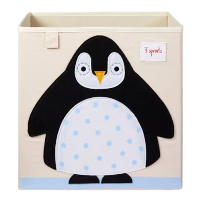 Abbildung von 3 Sprouts, Aufbewahrungsbox Kinder mit Deckel, Spielzeugbox für Kallax Regale, Box zur Spielzeugaufbewahrung, Kinderzimmer, Aufbewahrungsboxen Spielzeug Pinguin
