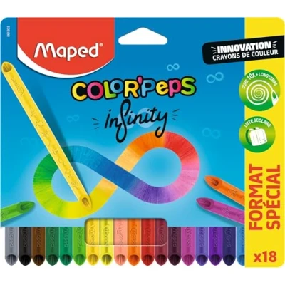 Abbildung von Maped Color&#039;Peps Infinity Buntstifte 100% Mine, verwendbar kein Abfall ohne Anschneiden hält sehr lange ergonomische Dreiecksform Beutel mit 18 Stiften