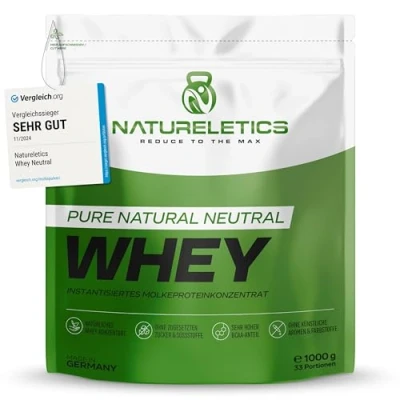 Abbildung von NATURELETICS GESCHMACKSNEUTRAL 1kg Natürliches Premium Whey Protein aus Deutschland ohne Zusatz von Zucker, Süßstoffe, Aspartam &amp; Sucralose kohlenhydratarm 22,6 % BCAA Eiweißpulver