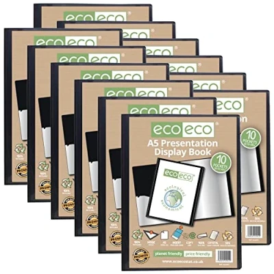 Abbildung von eco A5 50% Recycelt 10 Taschen Schwarz Farbe Päsentationsdisplay Book (Packung mit 12)