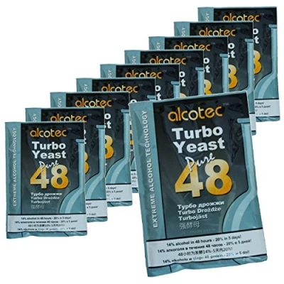 Abbildung von 10 x Alcotec 48 Pure Turbo Super Hefe Packungen, mit 20% Alkoholgehalt