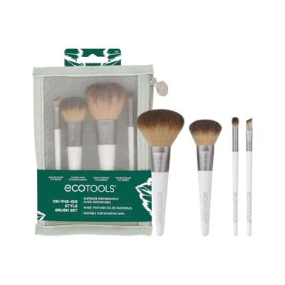 Abbildung von EcoTools On The Go Makeup Brush Kit, Travel Friendly Set, Mini Size Tools for Powders, Blush, Bronzer, &amp; Eyeshadows, Eco Friendly, Synthetic Bristles, Cruelty Free Vegan, 5 Piece Set
