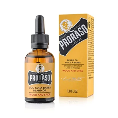Abbildung von Proraso Beard Oil, Wood &amp; Spice, 2 x 30 ml, Bartöl mit Zedernholz Zitrus Duft, Bart Weichmacher pflegt Haut Haar und schützt das Barthaar, Made in Italy