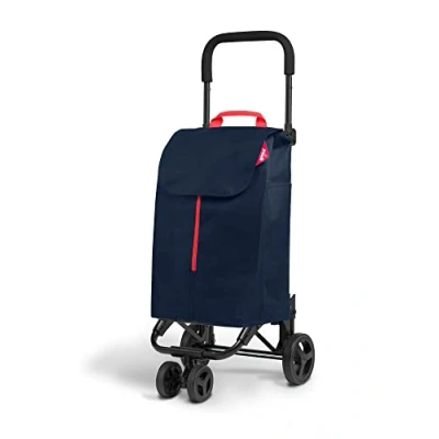 Abbildung von GIMI 102716 Carello Einkäufe New Twin 4 Rollen, Beutel aus Polyester mit Kordelzug, ermöglicht einen einfachen Transport, Blau