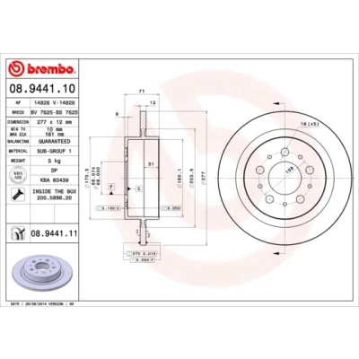 Abbildung von BREMBO COATED DISC LINE 08.9441.11 Bremsscheibe 277 12 5 voll beschichtet mit Schrauben VOLVO: S90