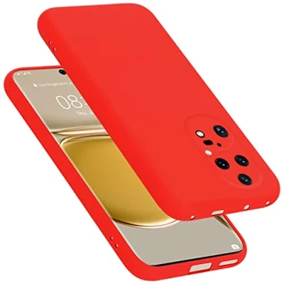 Abbildung von Cadorabo Hülle kompatibel mit Huawei P50 PRO Silikon Handyhülle für Case aus flüssigem Kratzfeste und stoßfeste dünne TPU Schutzhülle Liquid ROT