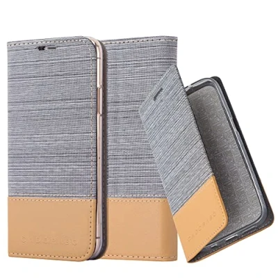 Abbildung von Cadorabo Hülle kompatibel mit Apple iPhone 13 aus Premium Jeans und Kunst Leder Flip Klappbare Stoßfeste Magnetische [Standfunktion] [Kartenfächern] Cover für Tasche in Grau