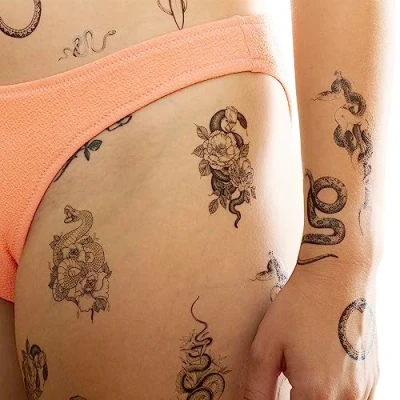 Abbildung von 1 x Schlangen Tattoo Karte 8 Motive in schwarz Temporary Body (1)