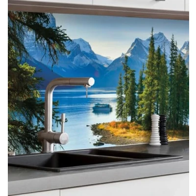 Abbildung von MyMaxxi Selbstklebende Küchenrückwand Folie ohne Bohren Motiv Landschaft 07 60cm hoch Klebefolie Wandbild Küche Wand Deko Baum Berg See 400 x