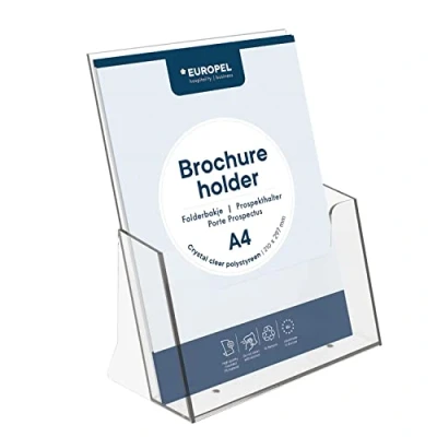 Abbildung von Europel Prospekthalter Aufsteller Injektion Prospektständer DIN A4 Transparent Broschürenständer für Büros Broschürenhalter im Hochformat Menü, Faltblatt, Flyer