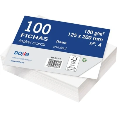 Abbildung von Dohe Glatte Karteikarten aus Karton (100 Stück) Karten zum Schreiben von Notizen, Größe 20 x 12,5 cm, 180 g/Nr. 4, Büromaterial Weiß