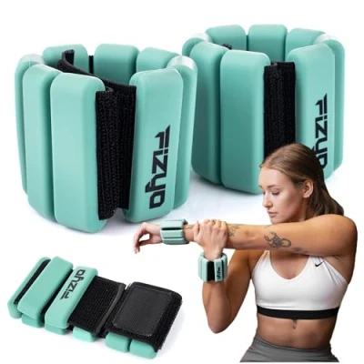 Abbildung von Fizyo Verstellbare Handgelenkgewichte Set mit 2 Stück Langlebiges tragbares Handgelenk und Knöchelgewichte für Yoga, Tanz, Barre, Pilates, Cardio, Aerobic, Walkingn (Grün, 900g)