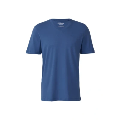 Abbildung von s.Oliver MIT V Ausschnitt UND LOGO Tshirt basic, Herren, Größe: Small, Royalblau