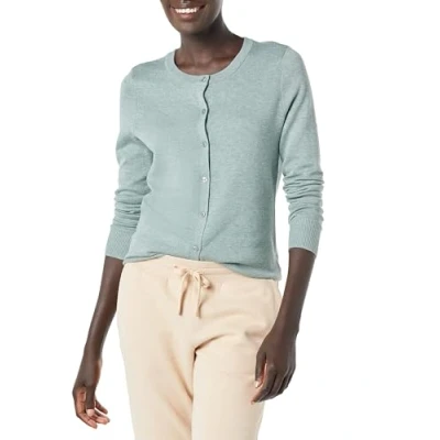 Abbildung von Amazon Essentials Damen Leichte Rundhalsstrickjacke (Erhältlich In Übergröße), Salbeigrün Meliert, S