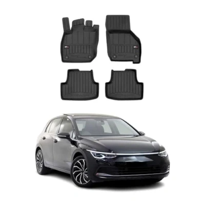 Abbildung von Fußmatten Gummimatten kompatibel mit VW Golf VIII Mild Hybrid 2020 2023 OMAC Premium 3D Schwarz TPE Gummi