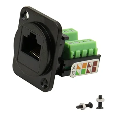 Abbildung von QIANRENON RJ45/8P8C Cat5E Schraubklemmenadapter Keystone Buchse,D Typ Modular Panel Crimping Data Female Connector,Schwarz