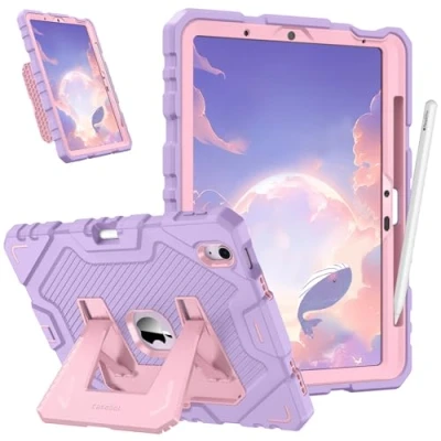 Abbildung von Fintie Hülle für iPad Air 11 Zoll M2 (2024), 5. Generation (2022) / 4. Gen 10.9&quot;, robuste, stoßfeste Ganzkörper Schutzhülle mit integriertem Ständer Kinder, Lila