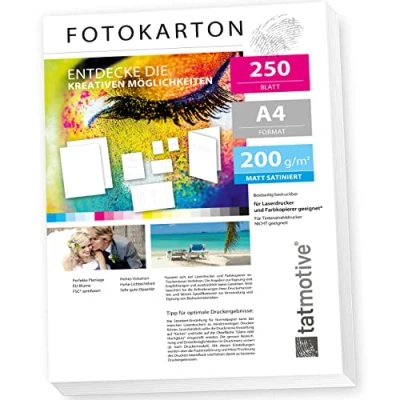 Abbildung von TATMOTIVE FA4200M250 Fotokarton Fotopapier 200g matt weiß/Laserdrucker/DIN A4 / Beidseitig bedruckbar 250 Blatt