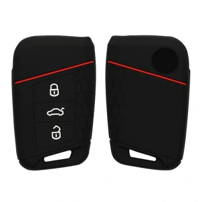 Abbildung von kwmobile Autoschlüssel Schutzhülle kompatibel mit VW 3 Tasten (nur Keyless Go) Hülle Schlüsselhülle aus Silikon in Schwarz Rot