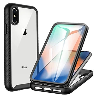 Abbildung von CENHUFO Hülle für iPhone X/iPhone XS, 360 Grad Schutzhülle mit Eingebautem Displayschutz, Robust Stoßfest Panzerhülle Outdoor Bumper Cover Case Transparent Handyhülle X/XS Schwarz