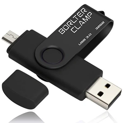 Abbildung von BORLTER CLAMP 32GB OTG USB Stick Speicherstick Dual 3.0 Flash Laufwerk mit Micro Anschluss für Android Smartphone Tablets &amp; Computer (Schwarz)