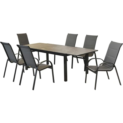 Abbildung von MERXX Garten Essgruppe &quot;&quot;Amalfi&quot;&quot;, (Set, 7 tlg.), Stapelsessel mit hoher Rückenlehne und Polsterung