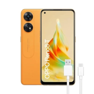 Abbildung von OPPO Reno8T Smartphone, ohne SIM Lock, 8 GB + 128 GB, Kamera 100 MP 2 MP, Mikroskopkamera, Android, 5000 mAh Akku, Schnellladung, 33 W, Orange