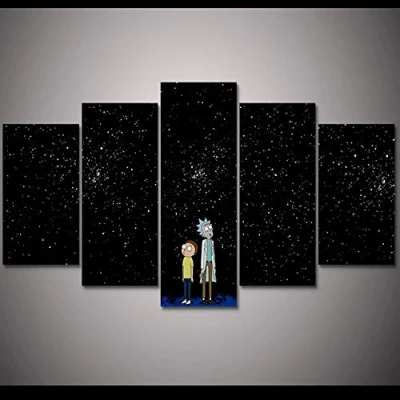 Abbildung von FYZKAY Bilder 5 teilig Leinwandbilder Dekoration Wohnzimmer Wandbild Rick Morty Leinwand Kunstdrucke Poster Moderne Gemälde Kunstwerk Rahmenlos
