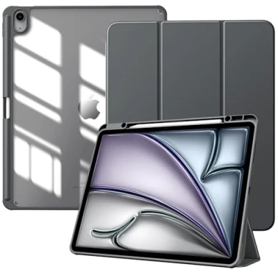 Abbildung von TiMOVO Hülle für New iPad air 13 Zoll (M2) 2024 Schutzhülle mit Stifthalter, Schlank Ständer Klarer Transparent Rückseite 13,Auto Schlaf/Aufwach, Space Grau