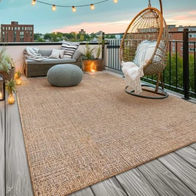 Abbildung von TT Home In &amp; Outdoorteppich Wetterfest Terrasse Uni Moderner Boho Abstrakt, Farbe:Beige Braun, Größe:160x220 cm