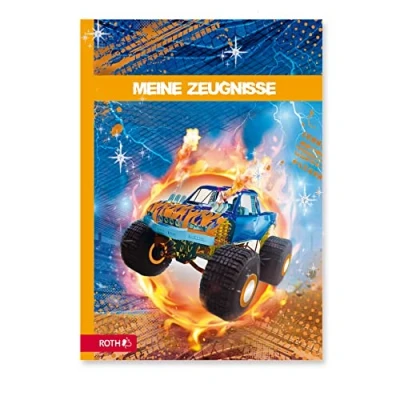Abbildung von ROTH Zeugnismappe Monstertruck mit Folieneffekt 10 A4 Klarsichthüllen, dokumentenecht Dokumentenmappe