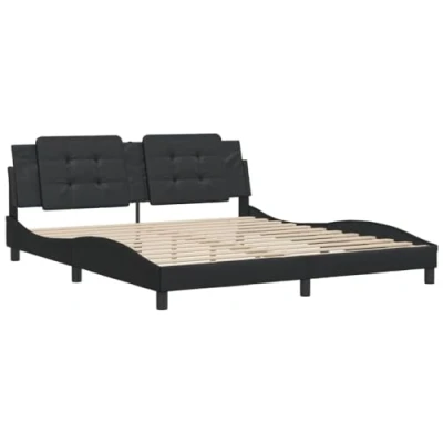 Abbildung von vidaXL Bettgestell, Bett mit Kopfteil, Polsterbett Doppelbett für Schlafzimmer, Bettrahmen Lattenrost, Schwarz 180x200cm Kunstleder