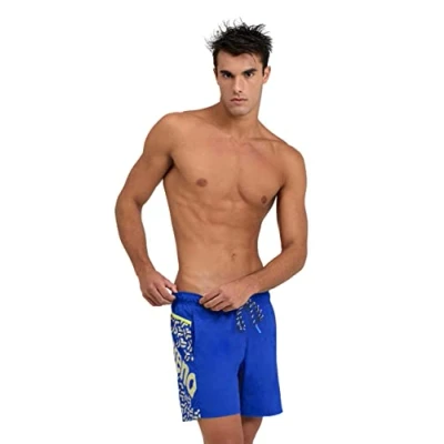 Abbildung von Arena Herren Men&#039;s Pro_file Beach Boxer Logo Swim Trunks, Neon Blue soft Green, L EU
