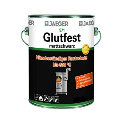 Abbildung von Jaegerlacke Metallschutzlack Hitzelack Glutfest 571 für Metalloberflächen, mattschwarz, hitzebeständig bis 600C Rotglut