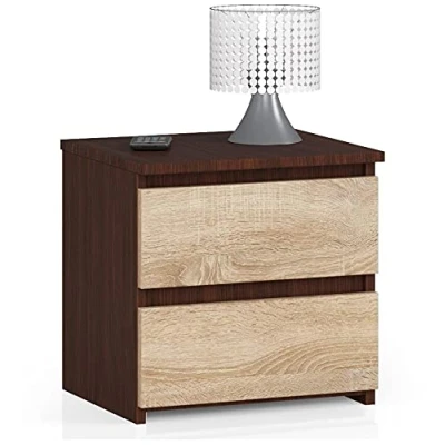 Abbildung von AKORD Kommode Set 2 Schubladen Sideboard Mehrzweckschrank Schrank Schreibtisch ecktisch Eck für Home Office Einfache Montage 40x40x35 Wenge &amp; Sonoma Eiche Front