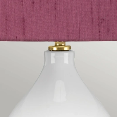 Abbildung von Elstead Lighting ISLA AB TL PURPLE Tischleuchte E27 1x60W Keramik/Stahl weiß/Altmessing, Kunstseide lila H:64cm B:36cm Ø36cm dimmbar