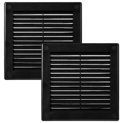 Abbildung von Vent Systems 250x250 mm 2 Stück Schwarze Lüftungsabdeckung flache, quadratische Lüftungsschlitze Integrierter Insektenschutz HVAC Lüftungsöffnungen für Badezimmer, Heimbüro