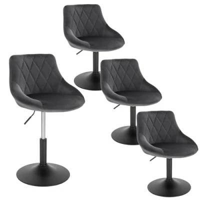 Abbildung von WOLTU 4X Hocker Sitzhocker Barsessel Relaxsessel Loungesessel mit Rückenlehne höhenverstellbar Sitzfläche aus Samt Gestell Metall Dunkelgrau BH242dgr 4