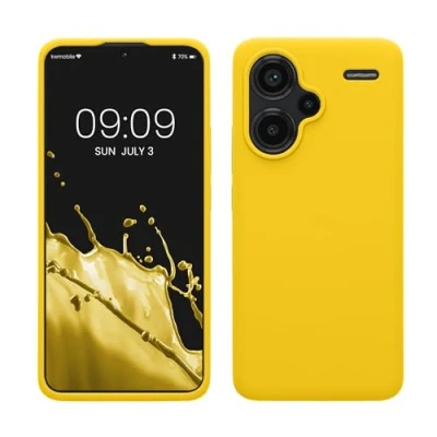 Abbildung von kwmobile Hülle kompatibel mit Xiaomi Redmi Note 13 Pro+ 5G / Pro Plus Silikon Handy Case Handyhülle weiche Oberfläche kabelloses Laden Strahlend Gelb