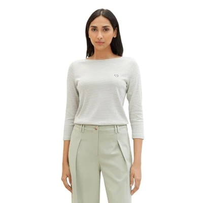Abbildung von TOM Tailor 3/4 ARM Langarmshirt, Damen, Größe: 3XL, Green offwhite thin stripe