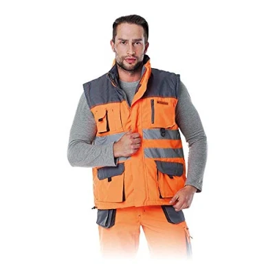 Abbildung von Leber&amp;Hollman Herren Arbeitsweste LH FMNW V, gefüttert, 100% Polyester 35 270 g/m2, Futter Polyester, Hochkragen, vorne Reißverschluss und Klettverschluss, Reflexionsstreifen Orange Grau Schwarz XXL