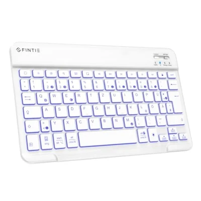Abbildung von Fintie Bluetooth Tastatur mit Hintergrundbeleuchtung in 7 Farben, iPad deutschem Layout QWERTZ für 10.9/10.2/9.7, Air 5/4/3/2/1, Pro 12.9/11/10.5, Mini &amp; iPhone, Weiß