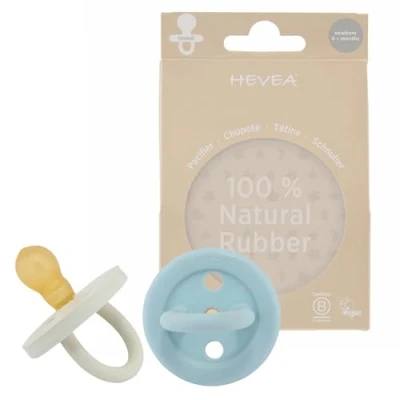 Abbildung von HEVEA Naturkautschuk BumiBébé Schnuller Neugeborene 0+ Monate Runde Sauger Form Hygienisches Einteiliges Design für bis Kleinkinder, BPA frei, Zweierpack (Denimblau &amp; Salbeigrün)