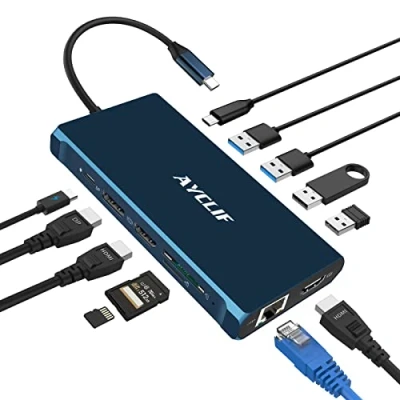 Abbildung von 12 in 1 USB C Hub für MacBook Pro/Air, AYCLIF Docking Station Triple Display 4K DP/2*HDMI, Adapter (5Gbit/s A/C 3.0,1g Ethernet, PD 100W, 3,5 mm MIC, SD/TF) Dell, HP, Lenovo