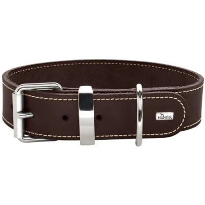 Abbildung von HUNTER Hundehalsband Aalborg Special, Farbe: Dunkelbraun, stark gefettetes Leder, robust &amp; strapazierfähig, kontrastierende Ziernähte, ideal für Hundesport, Made in Germany, Größe: 75
