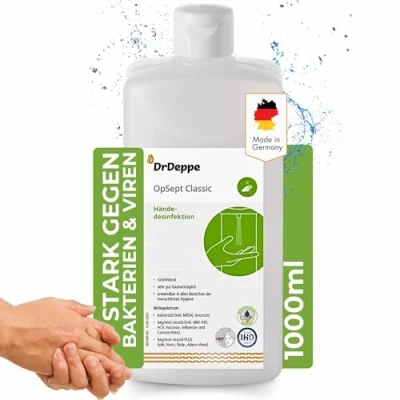 Abbildung von Dr Deppe OpSept Classic Handdesinfektionsmittel 1 Liter, alkoholhaltiges Desinfektionsmittel für Hände zur effektiven hygienischen und chirurgischen Händedesinfektion