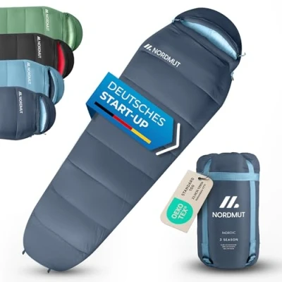 Abbildung von NORDMUT® Schlafsack Outdoor 4 Jahreszeiten [300 GSM] 4C bis 6C Kleines Packmaß Sleeping Bag Camping, Trekking &amp; Reisen
